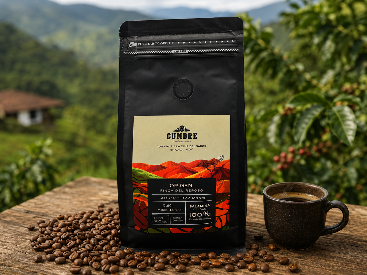 Café colombiano premium 500 g en grano entero — Cumbre Café Gourmet, Salamina Caldas