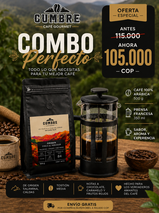 Combo Perfecto — Café 500 g + Prensa Francesa 350 ml